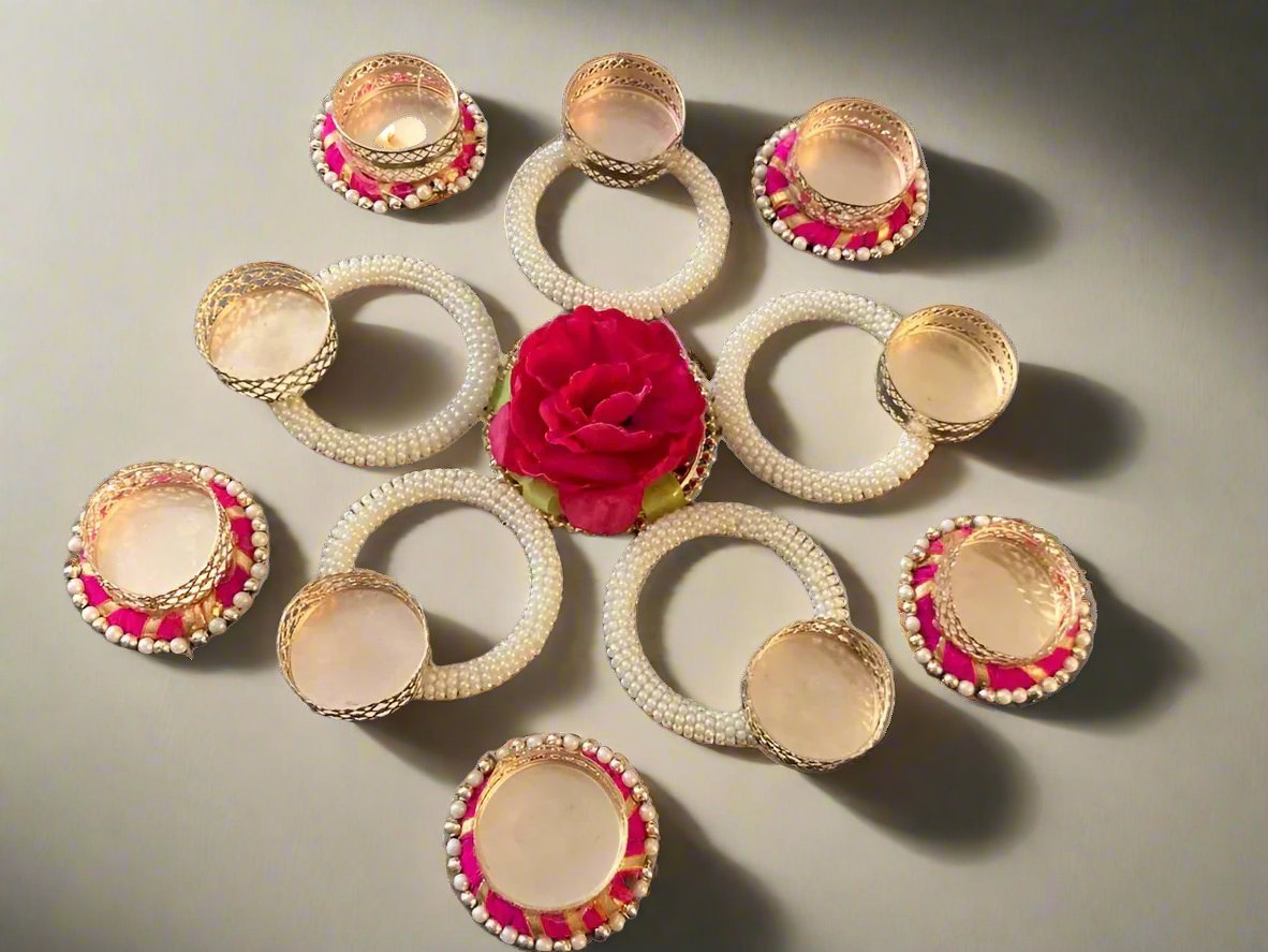 Rose Diya Tea light Set